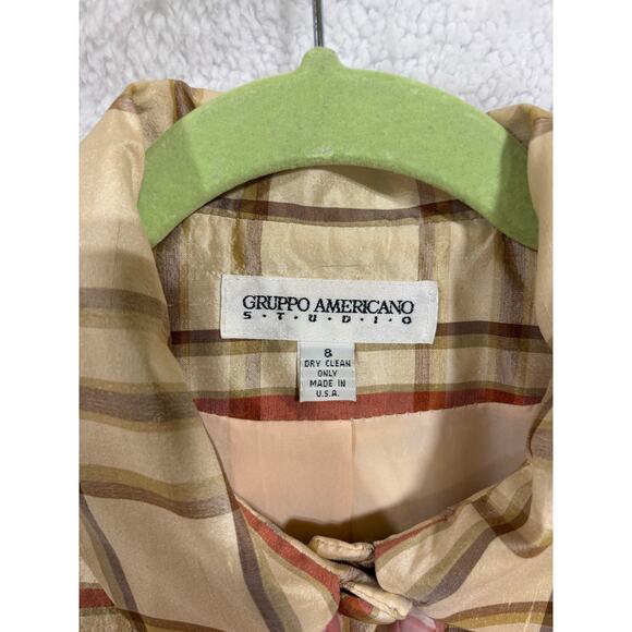 VTG 90s Gruppo Americano Studio Plaid Crop Blazer Silk Shimmer USA 8 Academia - Picture 3 of 8